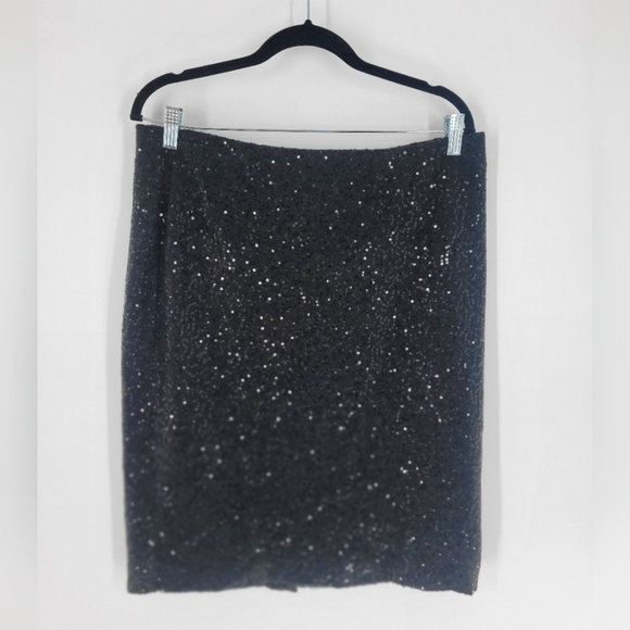 Charter Club Holiday SHIMMER Sequins Skirt Sz 12 BLACK Midi Party Elegant Formal - Picture 1 of 3